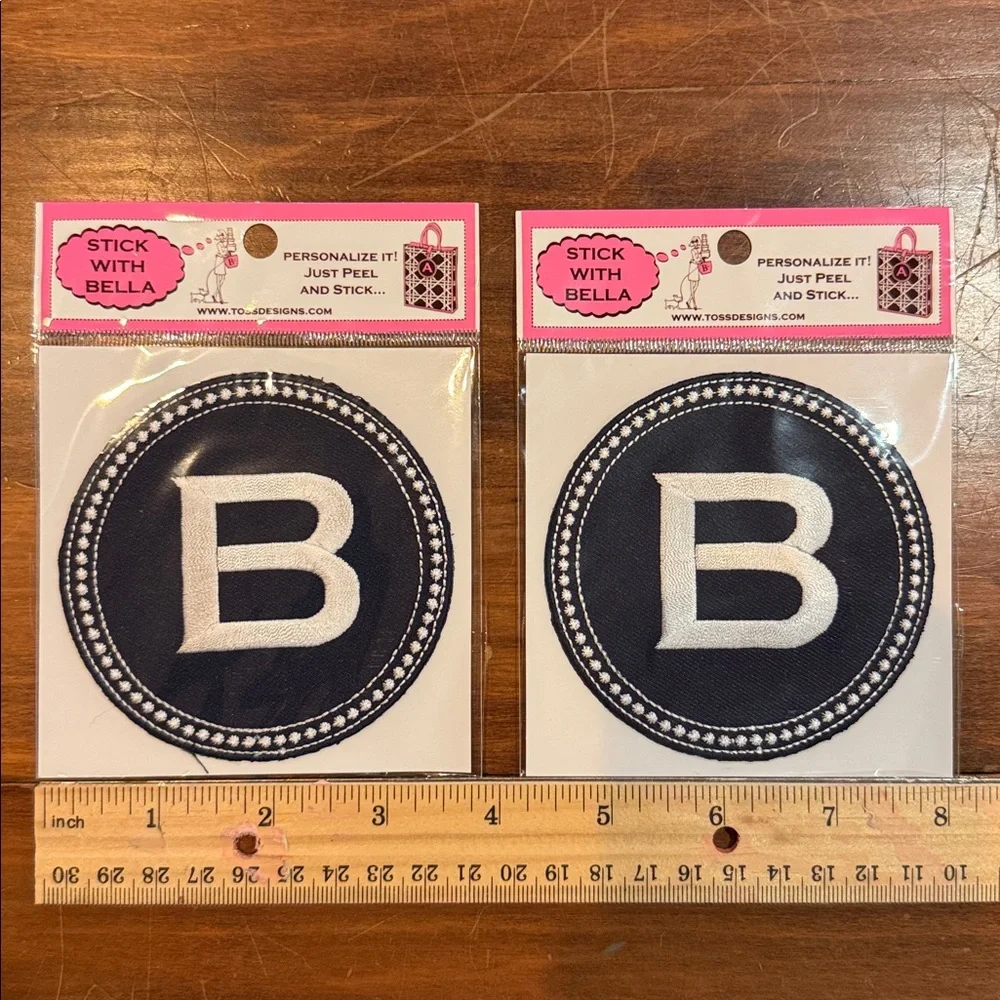 NIP TOSS Designs Peel & Stick Embroidered B Initial Patch Bella Set 2 Blue White